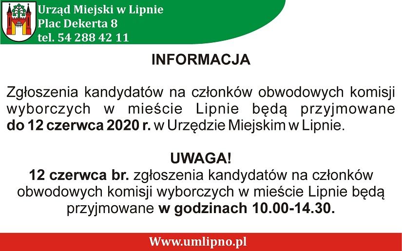 Informacja  - wybory Prezydenta Rzeczypospolitej Polskiej 28 czerwca 2020r.