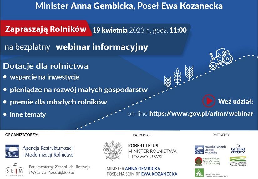 Informacja ARiMR - webinarium dotyczące pomocy dla rolników
