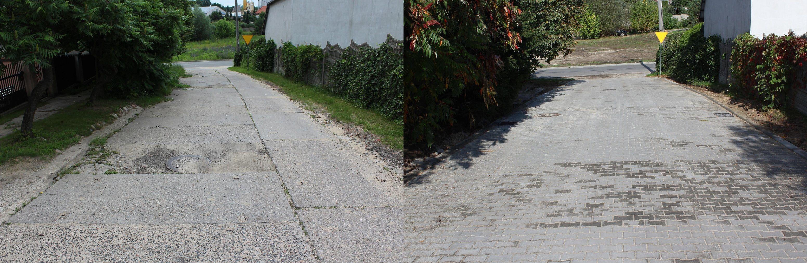 Przebudowa ulicy Olszowej w Lipnie, stan sprzed i po remoncie - kliknięcie spowoduje powiększenie obrazka