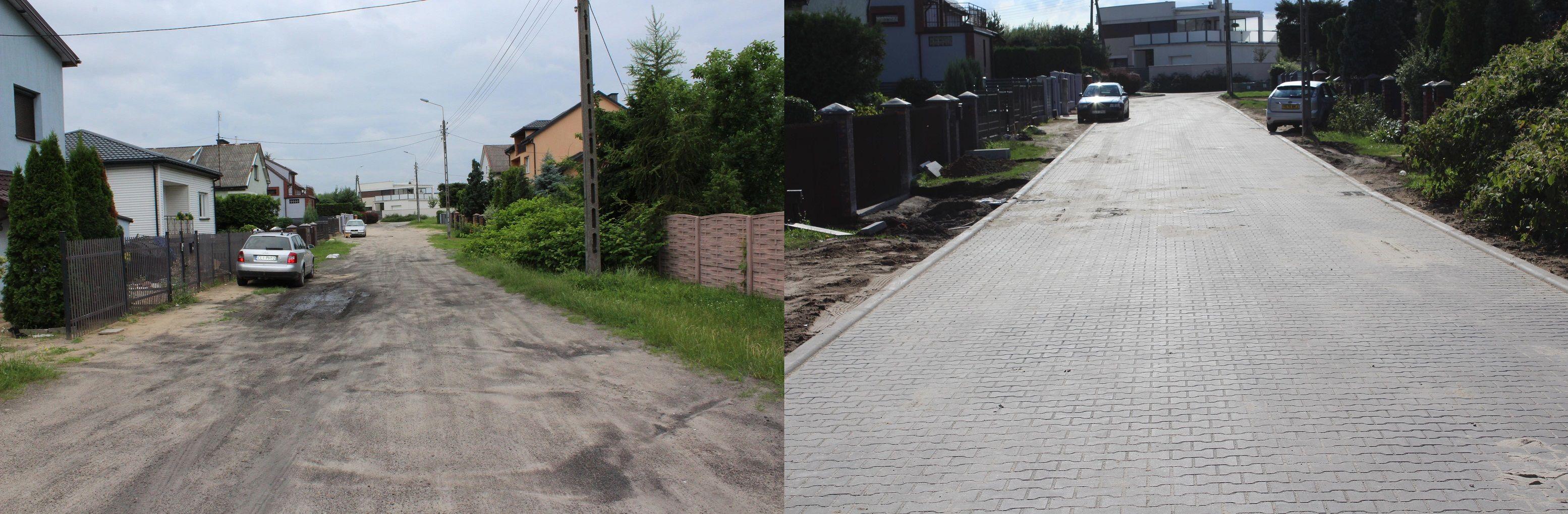 Przebudowa ulicy Olszowej w Lipnie, stan sprzed i po remoncie - kliknięcie spowoduje powiększenie obrazka