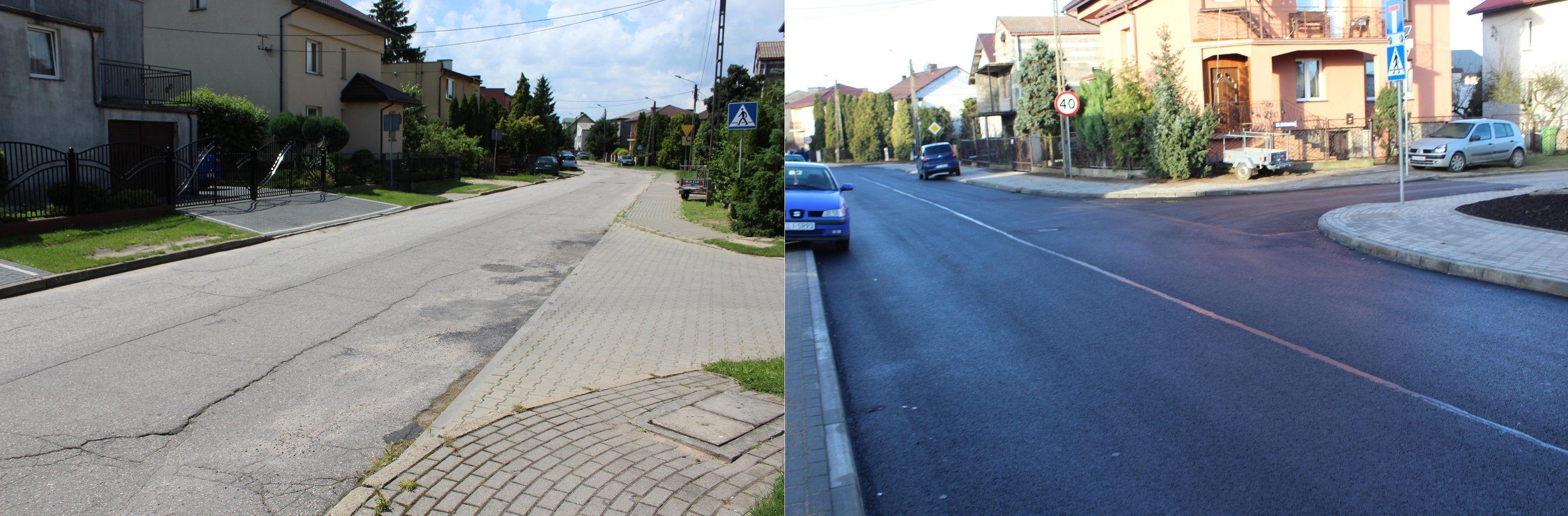 Przebudowa ulicy Jabłoniowej - stan przed i po - kliknięcie spowoduje powiększenie obrazka