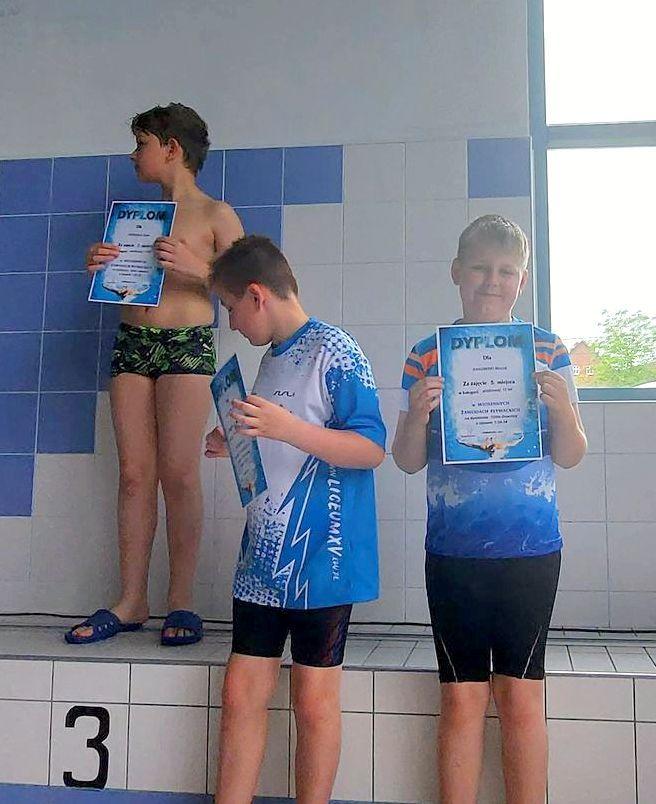 Zawodnicy Lipnowskiego Klubu Pływackiego NEMO Lipno na Wiosennych Zawodach Pływackich w Wąbrzeźnie - kliknięcie spowoduje powiększenie obrazka
